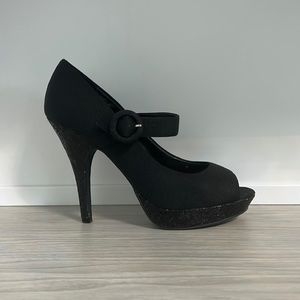 Mary Jane peep toe high heel pumps with buckle
